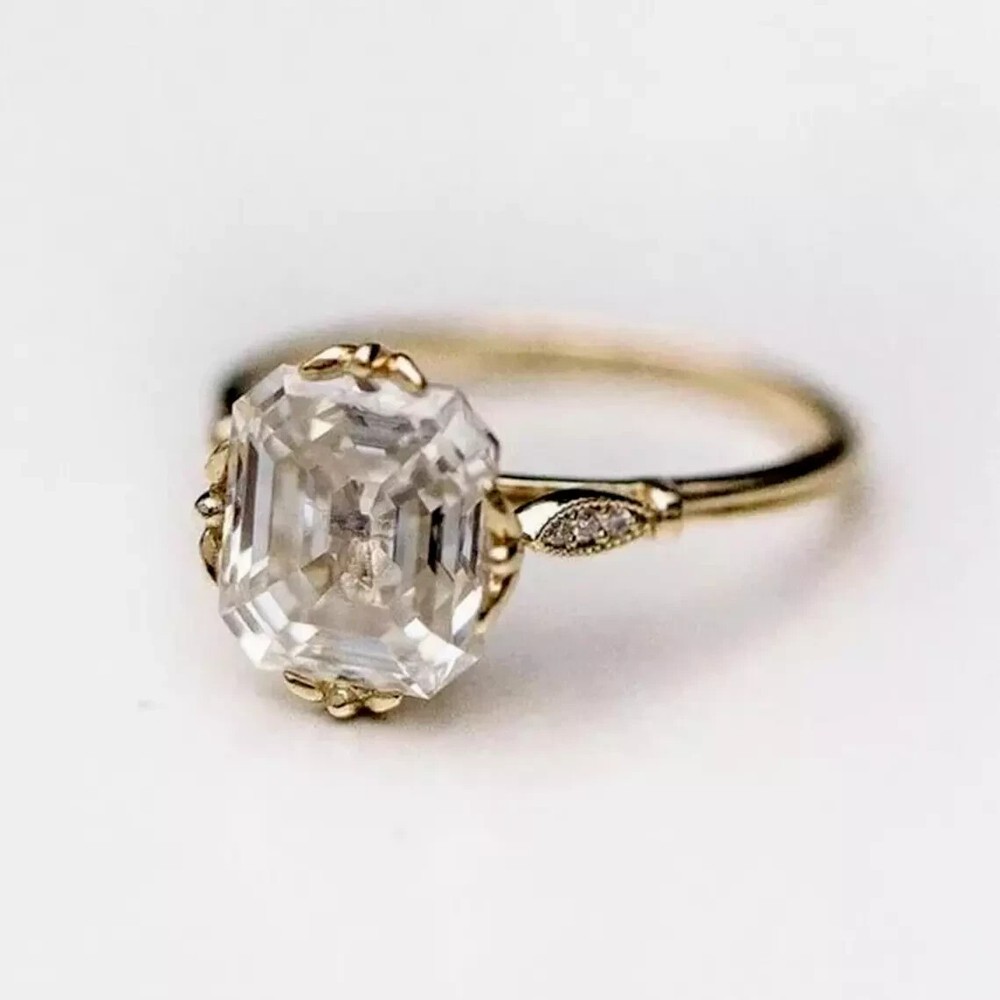 Art Deco Style 4Ct Asscher Cut Lab Created Diamond Engagement Ring 14K Gold FN