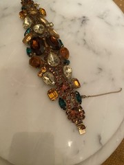 Juliana D&E Rhinestone Bracelet Brown Green 1960s Vintage Needs Repair AS IS WOW