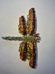 Vintage SWOBODA Multi Gemstone Dragonfly Brooch Pin Ruby Jade Garnet Peridot
