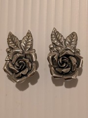 Vintage Peruzzi Bracelet & Clip-On Earrings Set Signed 800 Silver Rose Motif