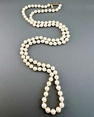 Vintage Marvella Necklace Faux Pearl Hand Knotted Gold Tone Classic Signed 30”