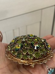 LARGE VINTAGE WATERMELON RIVOLI RHINESTONE BROOCH PIN DOMED HIGH END GORGEOUS!