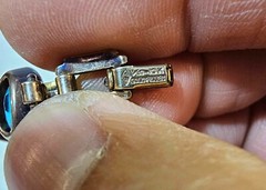 1/20- 10k gold filled w/ blue stones Link Chain Bracelet 6.75in”- B2