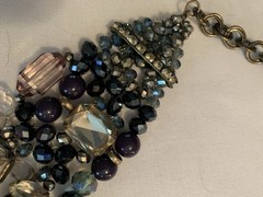 Vintage Multi Layered Statement Necklace Blue Black Crystal Beaded Strands