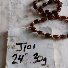 Vtg Mid-Century Faux Amber Lucite Necklace Statement Rootbeer Barrel 24″ 30g