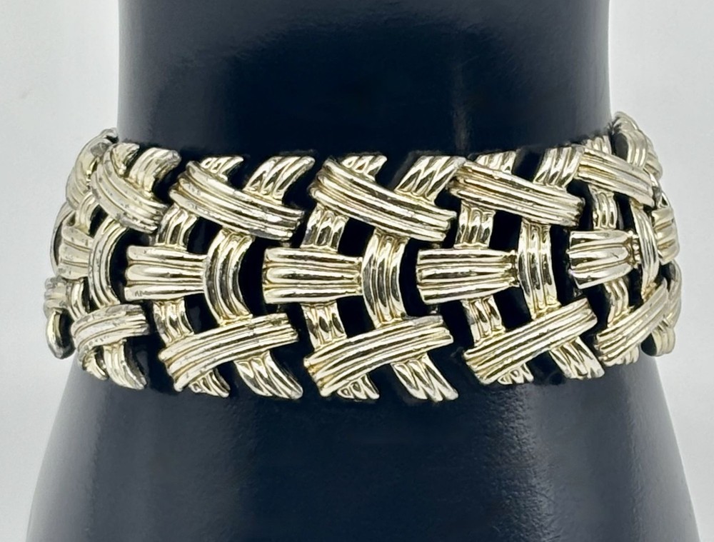Vintage Coro Wide Linked Basket Weave Bracelet Gold-Tone Signed, Great Condition