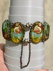 Vintage Ayala Bar Retired Fabric Under Glass Panel Bracelet Magnetic Clasp