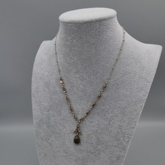 Vintage Brown Cabochon Rhinestone Necklace Y Tear Drop Pendant Nancy & Rise 17″