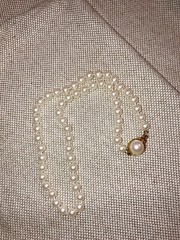 Carol Lee Knotted Single Strand Faux Pearl Clasp Necklace Gold Tone Signed