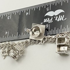 Vintage 70’s Sterling Silver 7″ Variety Charm Bracelet Double Link Safety Chain