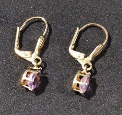 Vintage Earrings Gold-tone with Lavender Oval Stones Drop Dangle Leverback