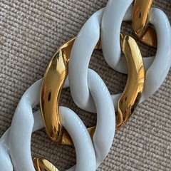 Napier Necklace Bracelet Set White Enamel & Gold Plated Chain Link Statement