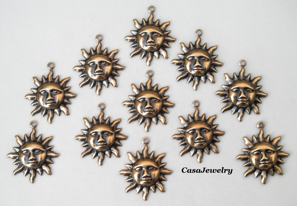 #0239S SMALL ANTIQUED GOLD SUN BURST W/TOP HANG RING – 12 Pc Lot