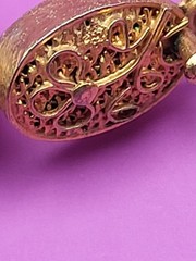 Vintage Chinese Export Round Cloisonne Bead Gold Gilt Necklace Purple Flower 29″