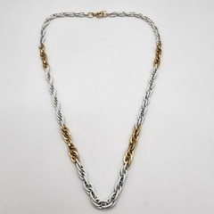 Vintage Gold & White Tone Enamel Choker Necklace 15.5″ Twisted Triple Link Chain