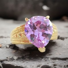 Vintage Sterling Silver 925 Gold on Pink Purple CZ Large Ring Size 10