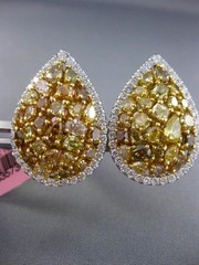 ESTATE LARGE 6.98CT WHITE & FANCY INTENSE DIAMOND 18KT 2 TONE GOLD PEAR EARRINGS