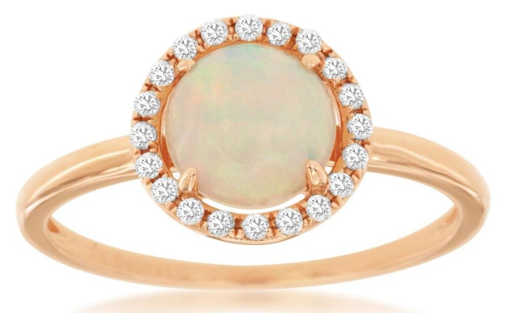 ESTATE .99CT DIAMOND & AAA OPAL 14KT ROSE GOLD 3D CLASSIC ROUND HALO FUN RING