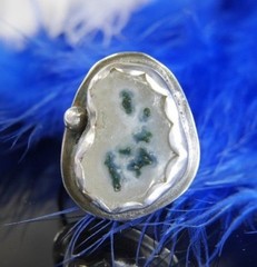 3/4″ Brutalist estate black white Quartz 0.925 Sterling Silver Ring size 4