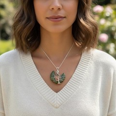 Premium Unakite Pendant Necklace, Handmade Wire Wrapped Green Pink Stone Charm