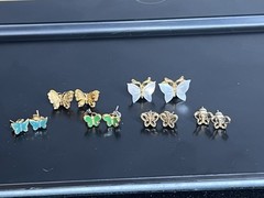 Vintage Butterfly Earrings Filigree Open Pierced Colorful Lot 6 Dainty Small See