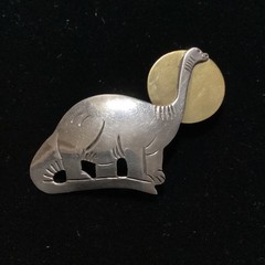 Vintage Large Unusual Taxco Mexico Sterling Silver Brontosaurus Dinosaur Brooch