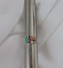 Coleman & Co. Inlay Turquoise Black Hills 12k Gold & Sterling Ring Size 8.75
