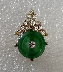 Vintage Gold Tone Costume Faux Jade Stone Button Pierced Plastic Earrings .5”
