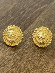 Anne Klein Vintage Lion Face Stud Button Earrings Gold Tone Rope Detail Signed
