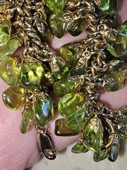 Vintage Mid Century Natural Peridot Chip Fringe Bracelet & Earrings Set