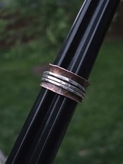 Vtg Modernist 925 Sterling Silver Copper Triple Spinner Band Ring Size 9.5