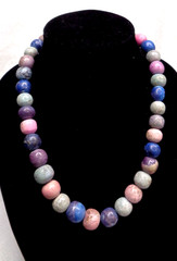Vtg ESTATE JEWELRY Multicolor Polished Stone Large Bead Barrel Clasp Necklace