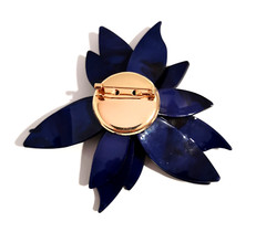 Vintage Flower Brooch Blue Large Plastic And Faceted Glass Beads Centre Handmade
