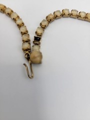 Vintage Champagne Glow Satin Glass Cabochon & Rhinestone Choker Necklace 15”