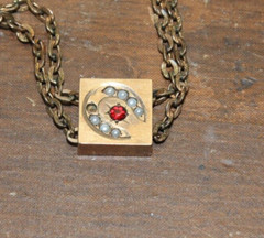 Victorian Seed Pearl Horseshoe red stone Slide on 36″ Long Chain