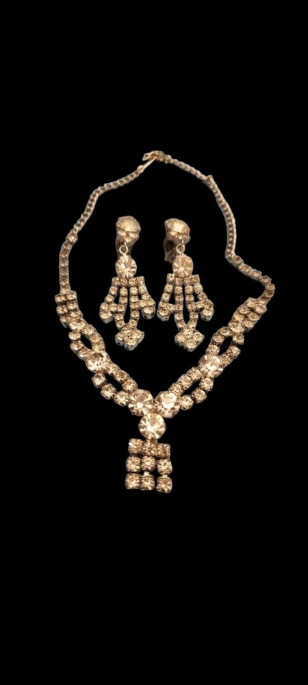 Vintage La Roco crystal necklace Clip on Earrings statement signed costume