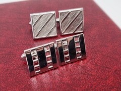 Lot of 2 Pairs of Vintage SWANK Silver Tone Square Cufflinks, Bullet Back Modern
