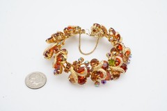 Vintage Weiss Bracelet Gold Tone Orange Rhinestone 7″