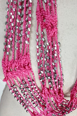 3 Crochet Beaded NECKLACES Bold BOHO Colorful Blue Pink White 30″ 38″ 38″