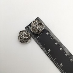 Vintage Sterling Silver Marcasite Knot Clip On Earrings Marked 925 14g #22