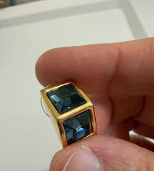 Vintage SAL Swarovski Crystal Blue Cube Illusion Post Earrings Gold Tone Stamped