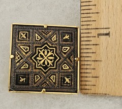 Vtg Black Gold Geometric Floral Mosiac Tile Pin Brooch Tube Closure 1″ EUC