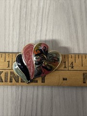 Vintage Brooch Enameled Hearts Overlaying MADE IN USA With Goldtone Back
