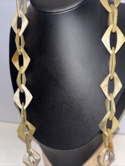 Vintage Natural Blonde Buffalo Horn Link Necklace Geometric Rhombus Diamond 32g
