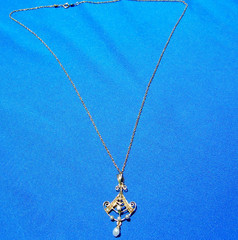 Original EARTH MINED DIAMOND Pearl ART Deco Pendant Medallion Necklaces 14K GOLD