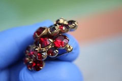 Vintage Signed EISENBERG Red Rhinestone Tiered Dome Brooch Pin 1940s 1950s MCM