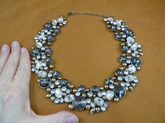 (vn-7) vintage white + smoky gray rhinestone 19″ necklace costume jewelry 40’s