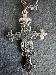 VTG Signed VCLM Victorian Gothic Cross Pendant Necklace Rhinestone Crystal