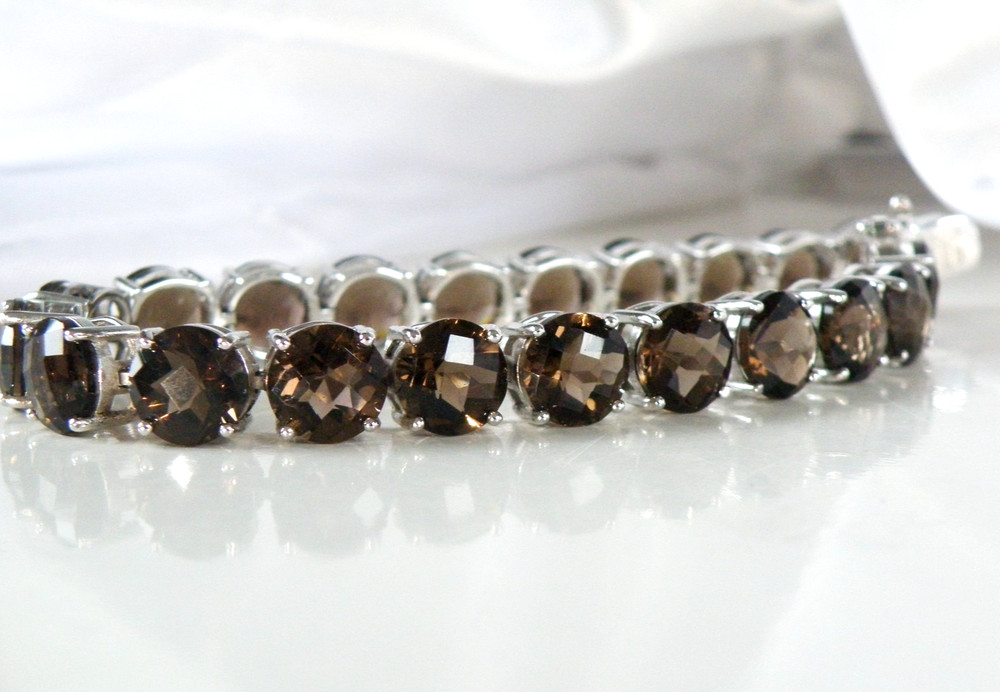 Sterling Silver 925 Natural 8mm Smoky Quartz Large Gemstone Tennis Bracelet 7.5″