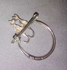 Vintage Sterling Silver Cat Brooch Eyeglass & Charm Holder, Marked 925MEOW